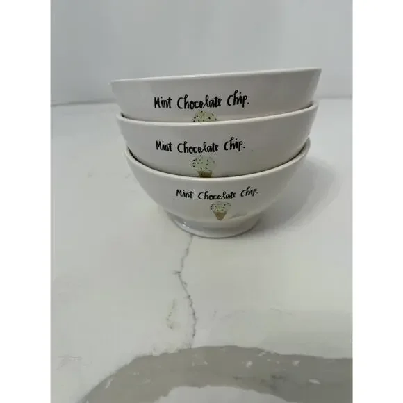 Rae Dunn Magenta "Mint Chocolate Chip" 5.5 " Ceramic Ice Cream Bowls-Set of 3 - Picture 2 of 5